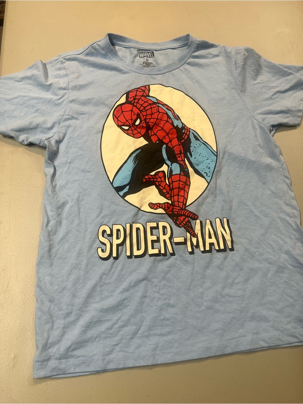 Marvel Spider-Man Light Blue Graphic T-Shirt Size M
